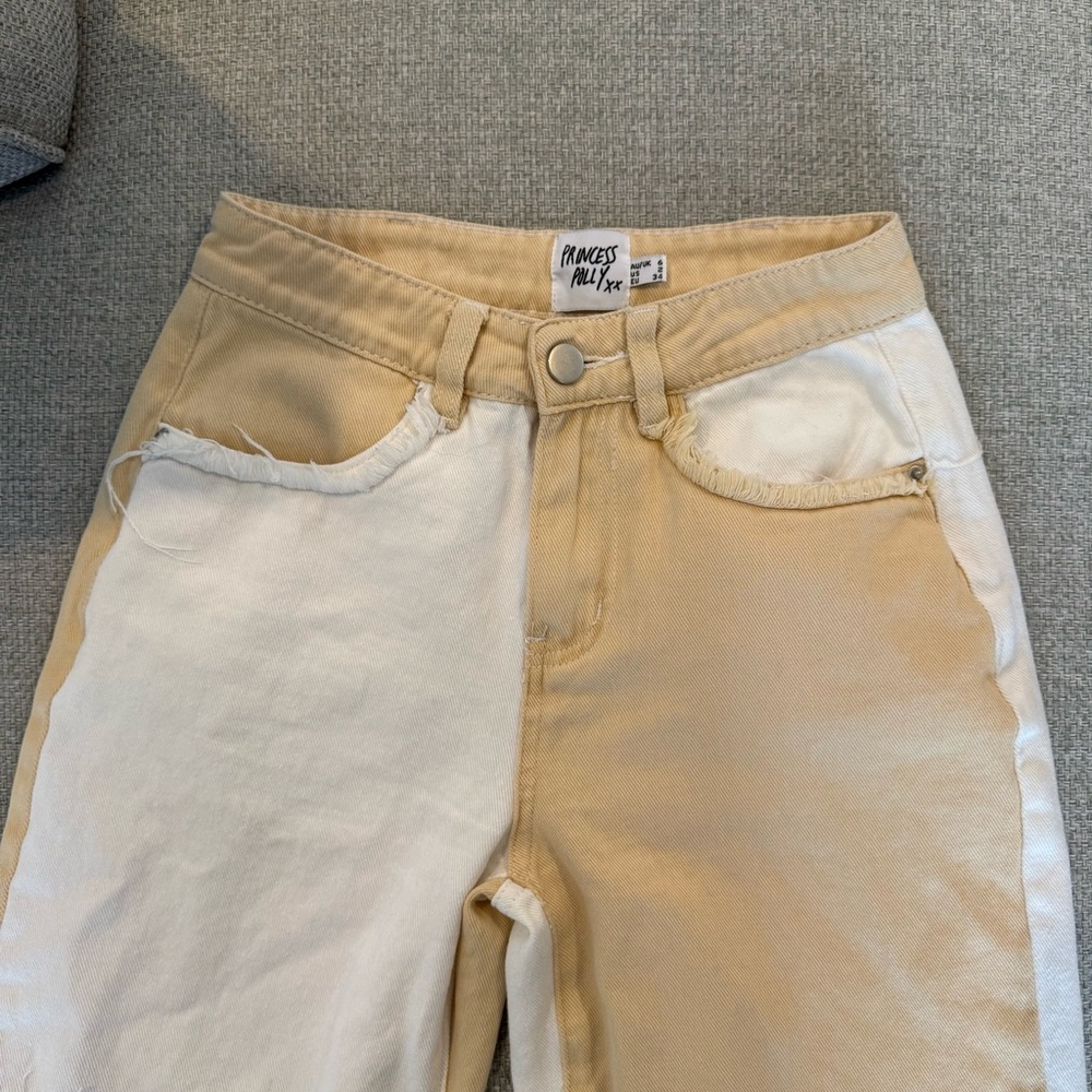 Princess Polly Beige & White Colorblock Jeans